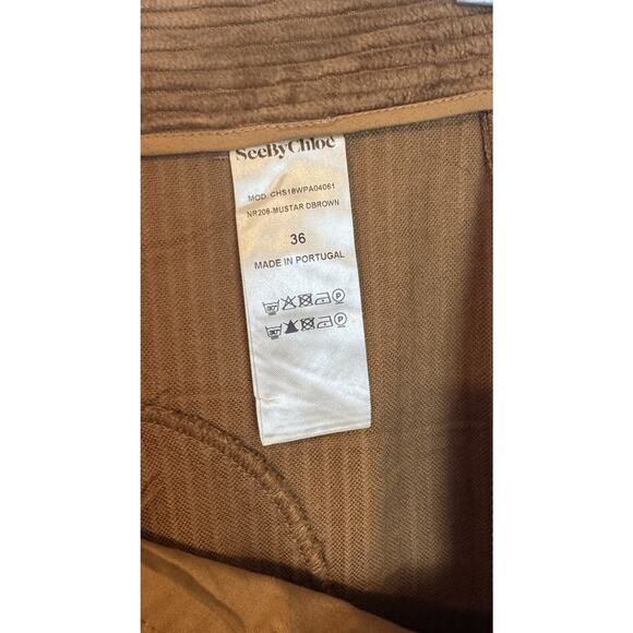 See By Chloe Brown Corduroy Gaucho Wide Leg Crop Palazzo Pants Size 36 -US 4 - Picture 8 of 9